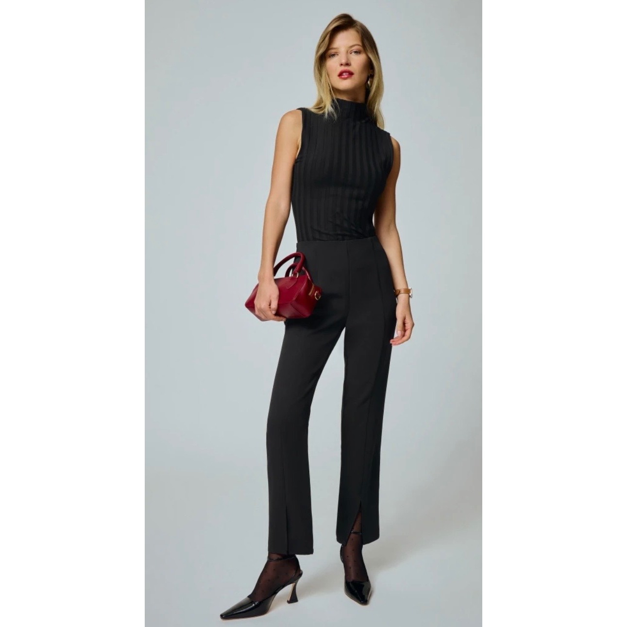 Reformation Pierre Mid Rise Trouser Black Split Hem Size 12